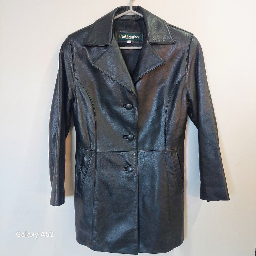 Phil Leather Women's XS Vintage-style Genuine Leather Coat Black Vintage
